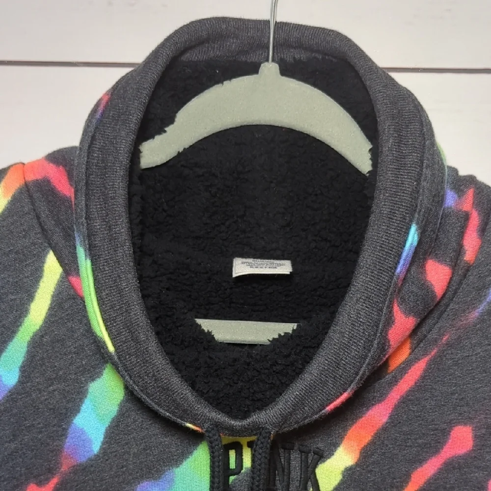Victoria's Secret Pink Sweatshirt Zebra Rainbow Sherpa Cowl Neck Pullover Medium